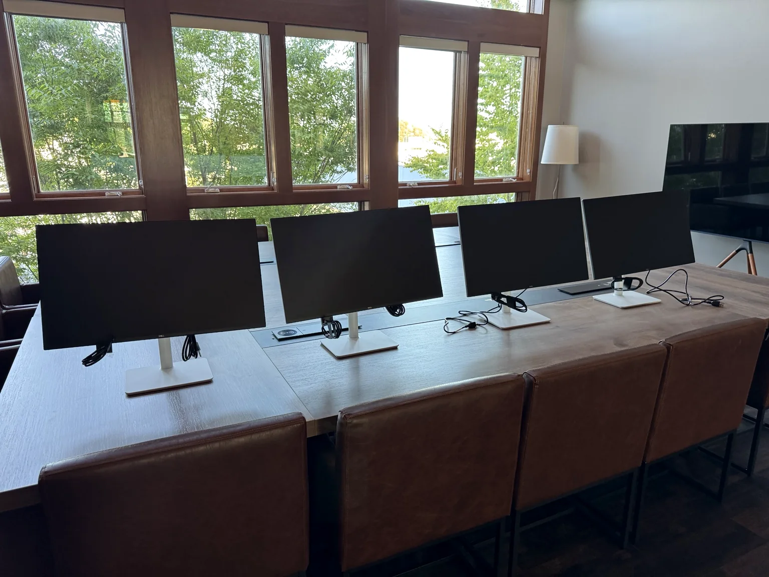 Commercial office monitor and workstation installation
